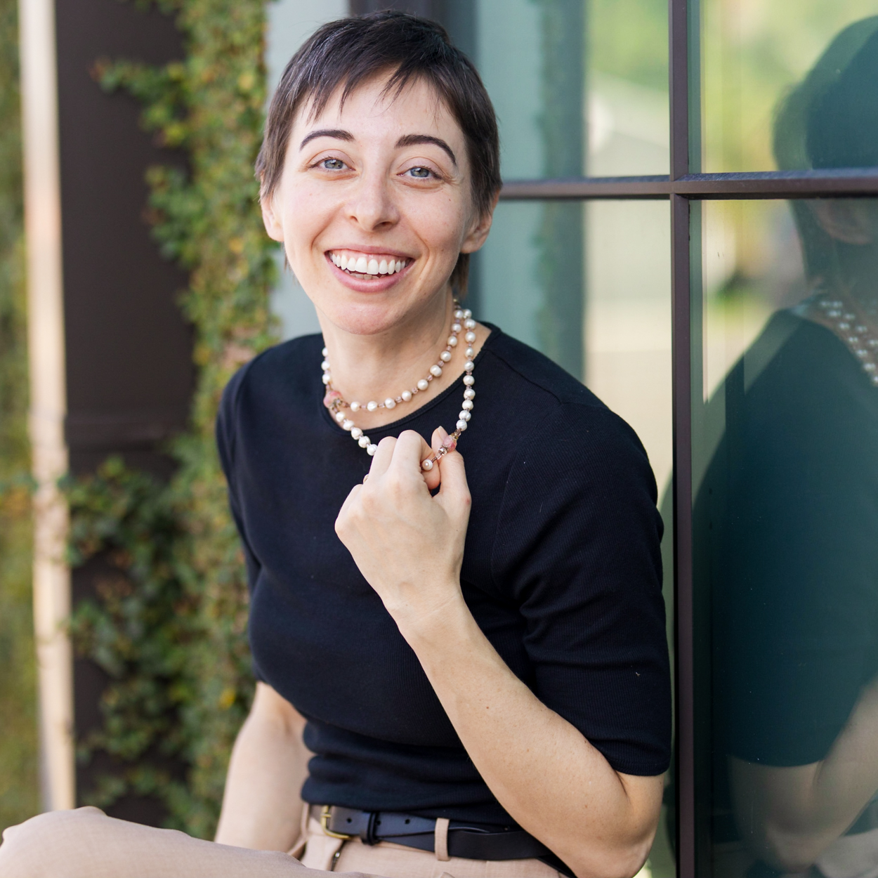 classy portrait in window