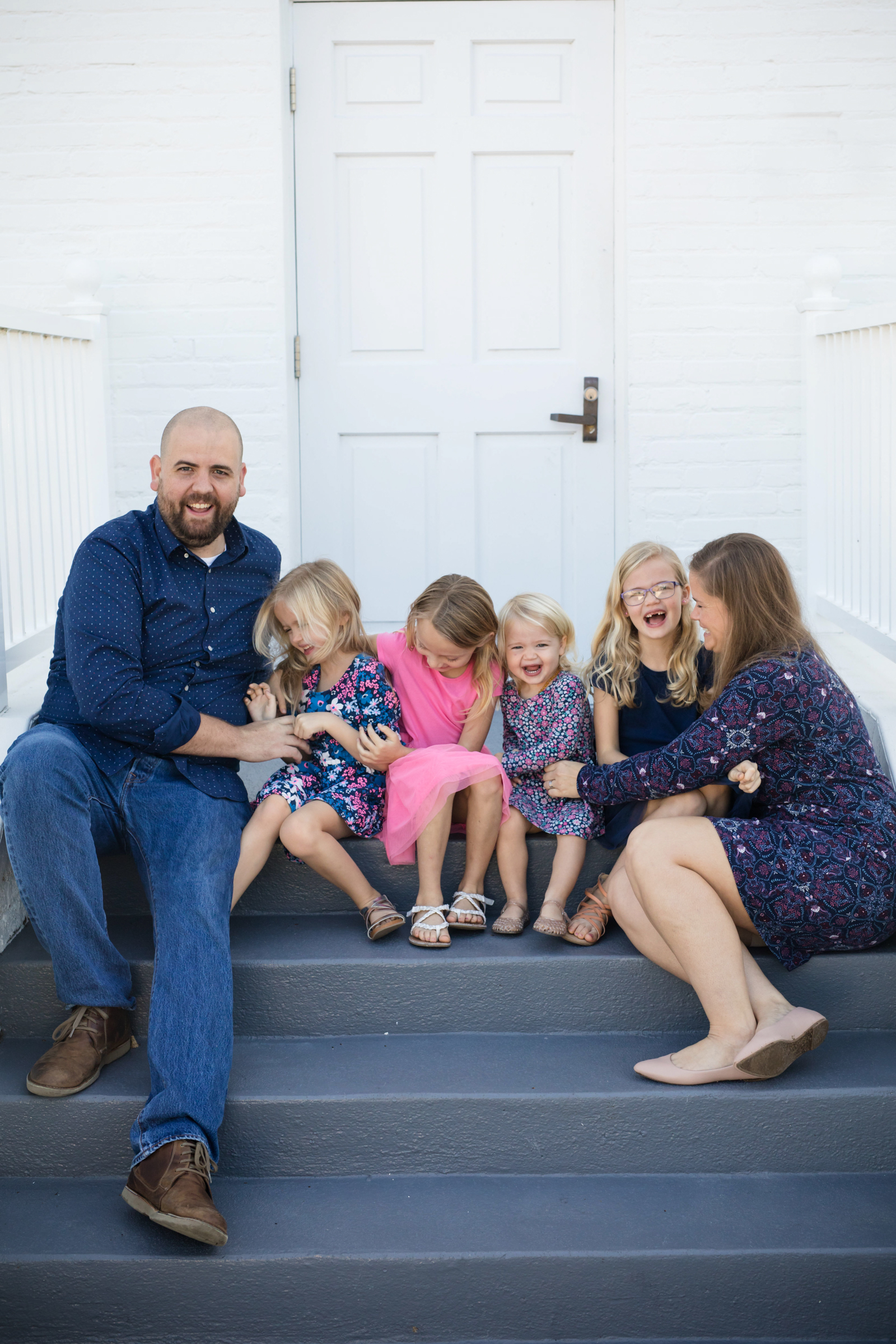 little white cahe tickle party on the steps