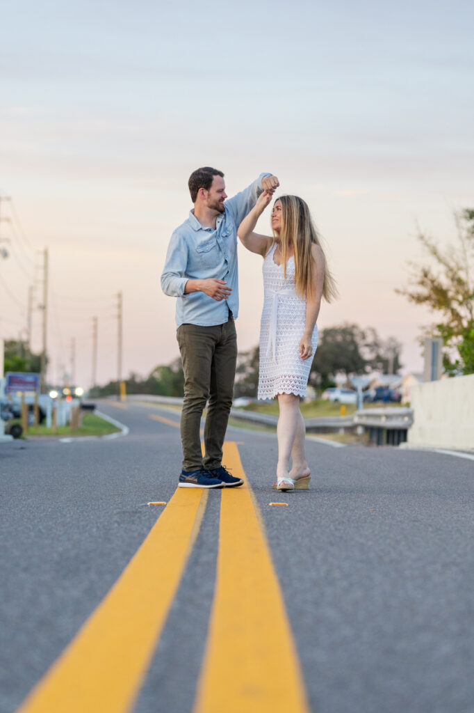 Engagement photos street Tampa bay