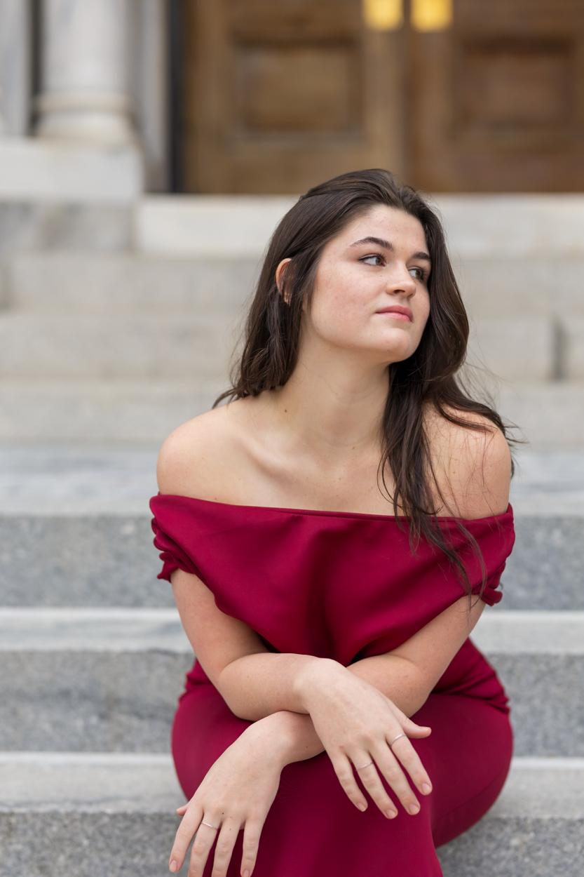 senior photos in elegant dress