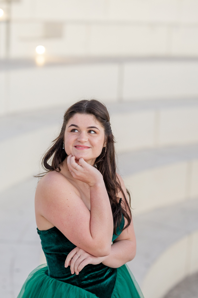 girl in gown in amphitheater