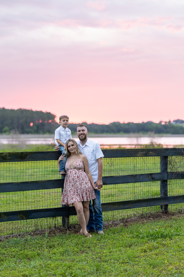 family photos with pink sky
